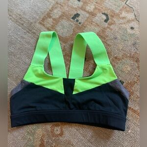 Alo Sports Bra. Size Medium. Black, neon green, and grey.